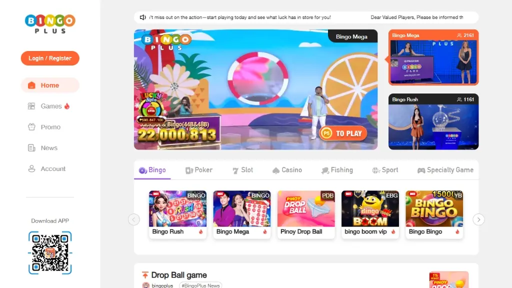 Screenshot of BingoPlus official website page